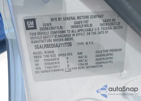 2010 Buick Enclave 1Xl from USA, damaged, VIN 5GALRBED6AJ117735